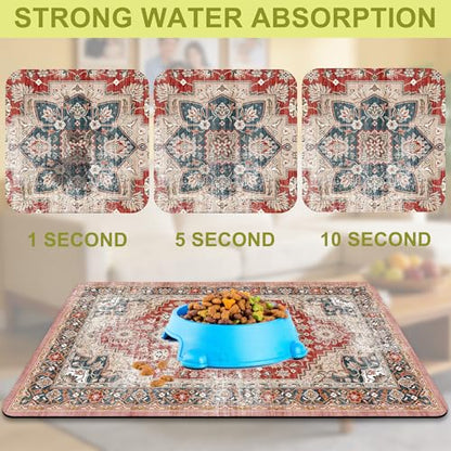 Cat Food Mat Pet Feeding Mats Dog Bowls Mat Cat Water Mat 12x20 Inch Boho8 - color: Bohemia Style 08