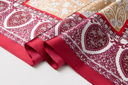 Silk-Feel 35x35 Satin Hair Scarf | Multi-Way Head Wrap for Sleep, Style & Hijab | Gift-Ready Fashion Scarf for Women - color: Red-totem