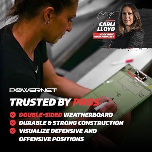 PowerNet Soccer Pro Coaching Board, Dry Erase Magnetic Clipboard, Built-in Line Up Card, Double Sided Weatherproof Soccer Coaching Board, Includes 2 Dry Erase Markers - style: Soccer
