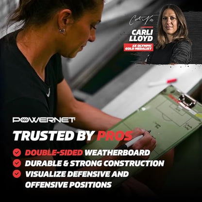 PowerNet Soccer Pro Coaching Board, Dry Erase Magnetic Clipboard, Built-in Line Up Card, Double Sided Weatherproof Soccer Coaching Board, Includes 2 Dry Erase Markers - style: Soccer