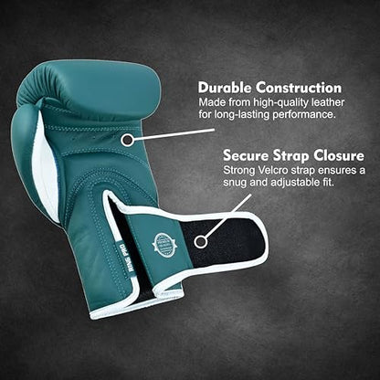 Ring Pro Leather Boxing Gloves with Strap – Premium for Training, Sparring, MMA, Kickboxing, Muay Thai (Unisex) - color: Green, size: 16 oz