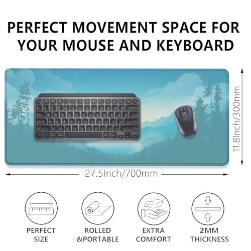 Mountains Cloud Lake Desk Pad Mouse Pad,Extended Large Gaming Mouse Mat with Stitched Edges,Non-Slip Waterproof Rubber Base Mousepad for Office Work Home Desk Mat(27.5X11.8 in) - color: Mountains and Lake