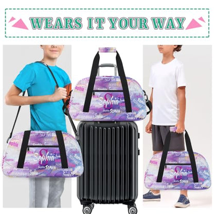 Personalized Gym Bag for Girls, Purple Marble Texture Print with Name | Custom Sport Gym Dance Cheerleading Duffel Bag Training Fitness Bags Travel Duffel Bag - color: Color 25