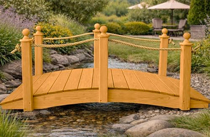 6 FT Oak Amish Rope Rail Garden Bridge, Pinewood - size: 6 FT Bridge & Rope