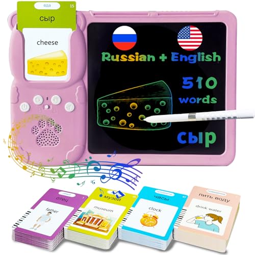 Talking Flash Cards with Writing Tablet - Russian English, Pink - color: Russian, size: Pink