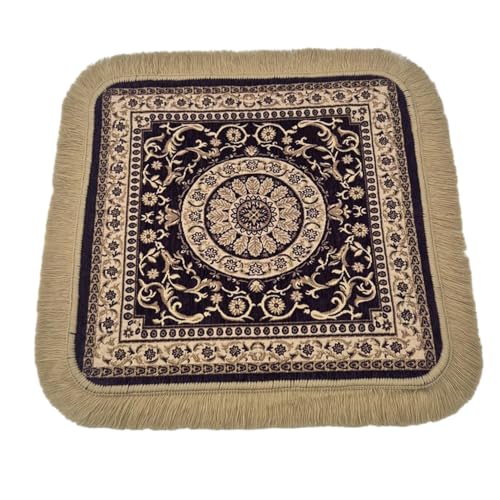 Soft Chenille Prayer Mat | Traditional Mandala Floral Pooja Aasan with Golden Fringes | Multipurpose Square Rug for Meditation, Yoga, Puja Room & Home (Purple, 1.5 x 1.5 Feet (Pack of 1)) - color: Purple, size: 1.5x1.5 Feet