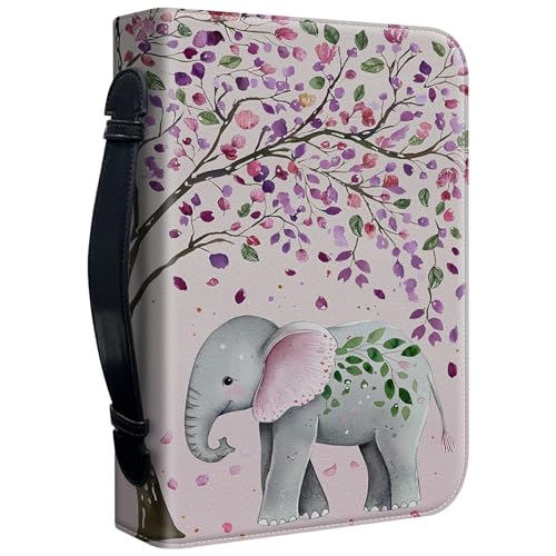 Bible Cover Case for Women, PU Leather Large Bible Cases with Zipper Fits Books Up to 12" x 9" x 2.76”, Bible Carrying Bag for Men, Color Tree Elephant - color: Color Tree Elephant