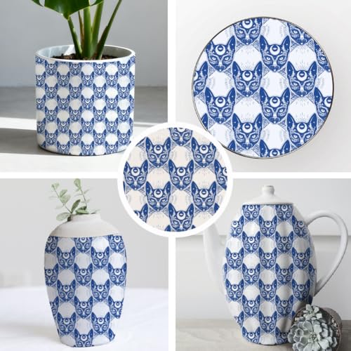 SUPERDANT 5PCS Cat Head Underglaze Paper Transfer Animals Transfer Papers for Clay Ceramic Porcelain Under Glaze Transfers for Pottery Enamel Decals Blue Underglaze Decal Handcrafted Gifts - style: Cat Head