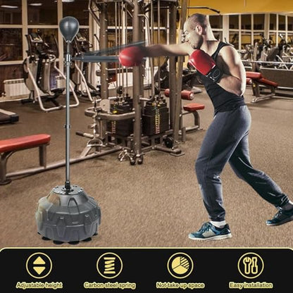 Spinning Boxing Bar 360° Speed Trainer with Two Ball, Punching Bag, Training Boxing Ball with Reflex Bar Free Standing, Adjustable Height, for Adult