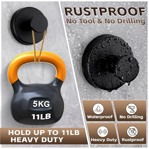 Suction Cup Hooks for Shower,Stainless Steel Towel Hooks No Drill | Vacuum-Lock Mount, Removable and Reusable for Glass, Tile, Metal and Smooth Non-Porous Surfaces(2Pack, Matte Black) - color: Matte Black