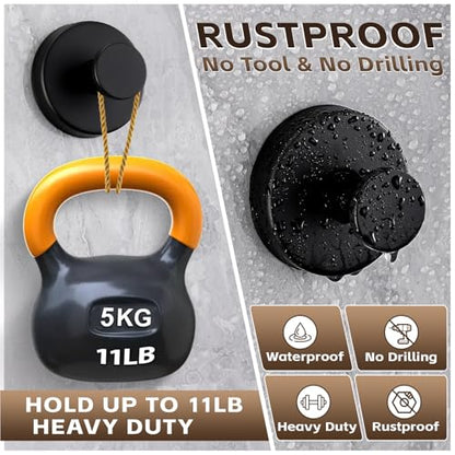 Suction Cup Hooks for Shower,Stainless Steel Towel Hooks No Drill | Vacuum-Lock Mount, Removable and Reusable for Glass, Tile, Metal and Smooth Non-Porous Surfaces(2Pack, Matte Black) - color: Matte Black