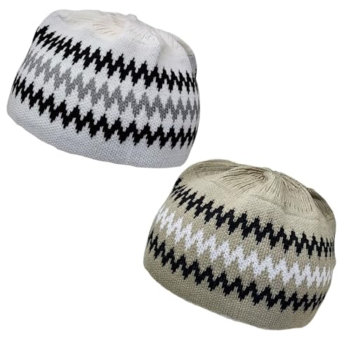 Set 2 PCS Muslim Beanies Kufi Hat for Men AMN-225B Skull Cap Islam Taqiyah Takke Eid Ramadan Gift - color: Color D