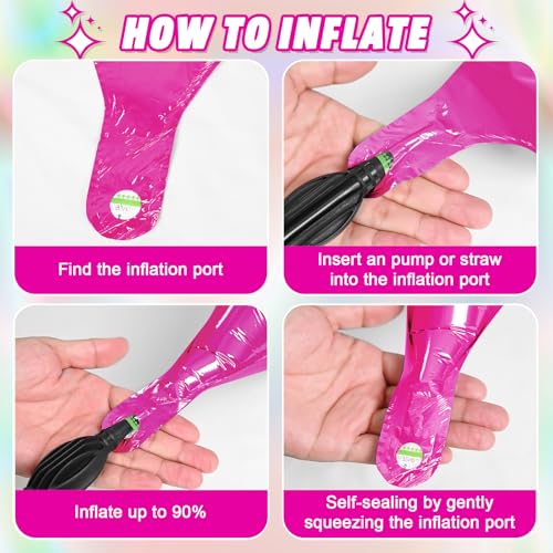 Hot Pink Black Star Balloons,12Pcs Four Angle Star Foil Balloons - color: Black Rose Red