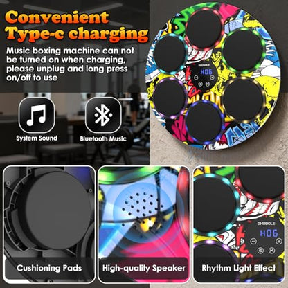 Music Boxing Machine with Gloves - Wall Mounted Punching Trainer for Adults & Kids, 9-Speed Punch Game, Wall Boxing Punching pad, 2025 Upgrade Gifts for Boys Age 6+ - style: Hip-Hop