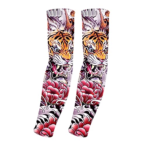 UV Sun Protection Arm Sleeves for Men & Women-UPF 50+ Sports Compression Cooling Sleeve-Unique TATTOO SLEEVE gift - color: Tiger