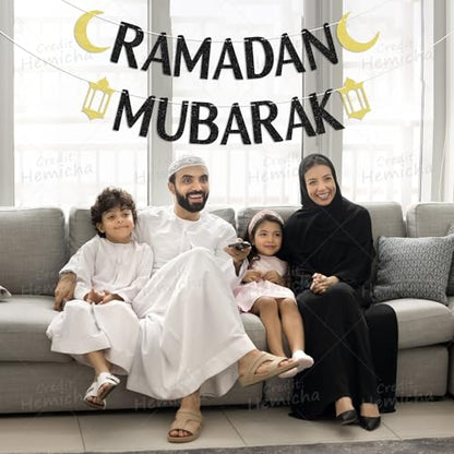 Ramadan Mubarak Banner Black Glitter, Ramadan Party Decorations, Muslim Islam Eid Festival Party Decorations