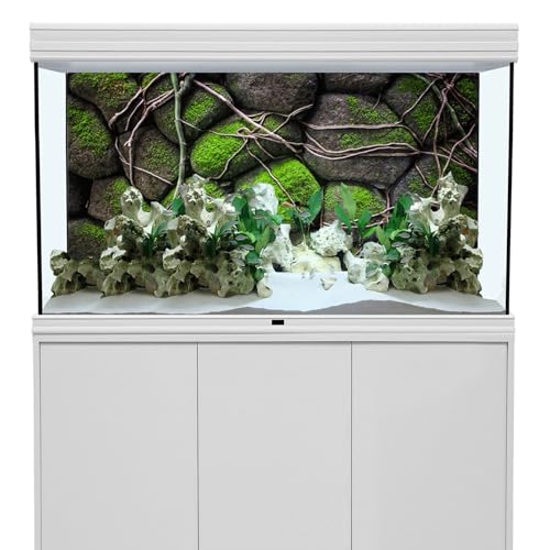 48x24 in Mossy Stone Wall Aquarium Backdrop Rock Fish Tank Background Vinyl - size: 48x24in/120x60cm