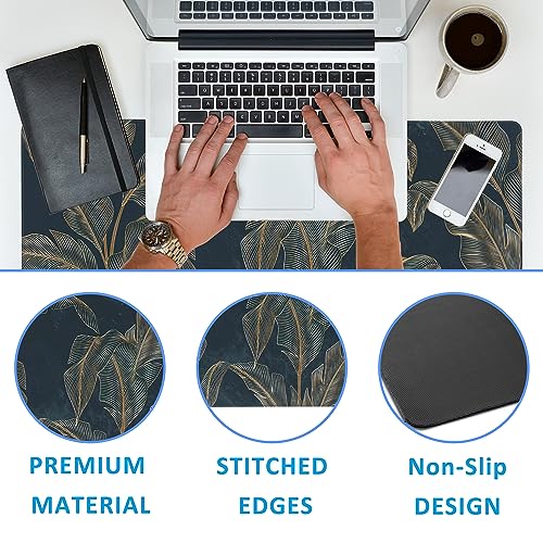 Mouse Pad,Abstract Golden Art Line Style Desk Mat for Desktop,Desk Pad with Non-Slip Base and Stitched Edge,Extended Mousepad for Office and Home 35.4X15.7 Inch - color: Abstract Golden Art Line Style