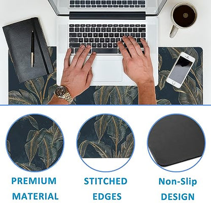 Mouse Pad,Abstract Golden Art Line Style Desk Mat for Desktop,Desk Pad with Non-Slip Base and Stitched Edge,Extended Mousepad for Office and Home 35.4X15.7 Inch - color: Abstract Golden Art Line Style