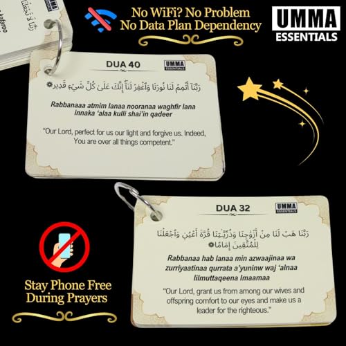 40 Rabbana Dua Cards – Arabic & English, Pocket-Sized, Includes Ramadan, Hajj & Umrah Duas, Easy-to-Read, Compact Prayer Cards for Travel, Pilgrimage & Daily Use