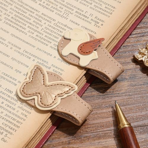 2PCS Vintage Magnetic Leather Bookmark, Leather Magnetic Bookmarks for Women, Magnetic PU Bookmarks Clip Book Accessories - style: Butterfly&Pony
