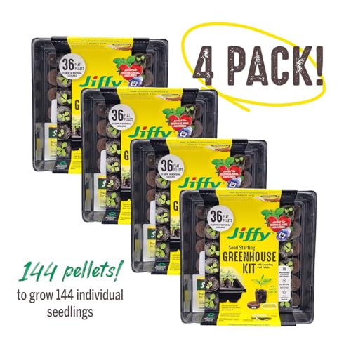 Jiffy Seed Starting Tray Kit - 36 Cell Plant Starter Trays, Portable - 11 x 11 x 4.25 in - Plastic - 4 Pack - style: 4 Greenhouse Kit