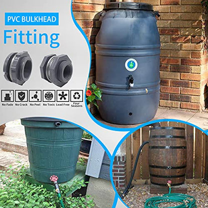 1 Inch NPT PVC Bulkhead Fitting, Pipe Connector, 2 Pack | For rain barrel, garden hose adapter, spigot kit, water tank, gallon drain bucket, aquariums and irrigation - size: NPT1