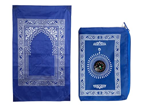 1 Piece Prayer Mat, Musilm Prayer Mat, Polyester Prayer Rug, Portable Travel Prayer Mat, Travel Prayer Rug with Compass, for Muslim Prayer, Ramadan(Blue, 60CMx100CM)
