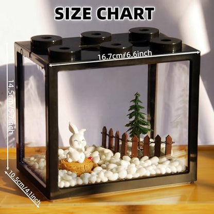 Small Betta Fish Tank, Stackable Mini Aquarium Tank Kit with Aquarium Gravel & Forest Micro Landscape, 0.6 Gallon Acrylic Cube Fish Bowl for Sea Monkeys Shrimp Snails (Black) - color: Black