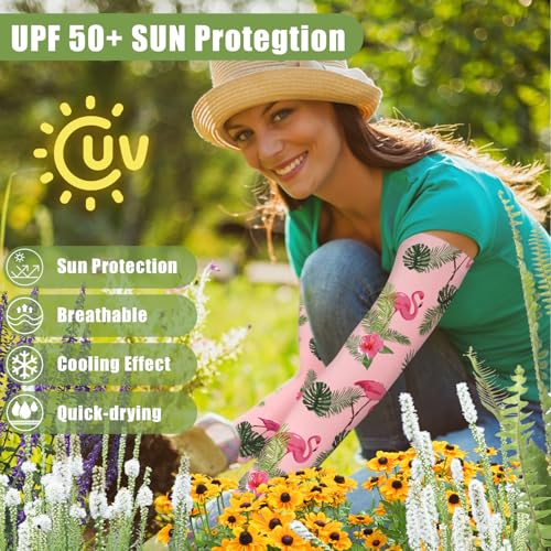 Bebila Gardening Sleeves for Women Farm UV Sun Protection Anti-Scratch Cooling Sleeves with Thumb Hole Arms Cover Outdoors - color: Pink