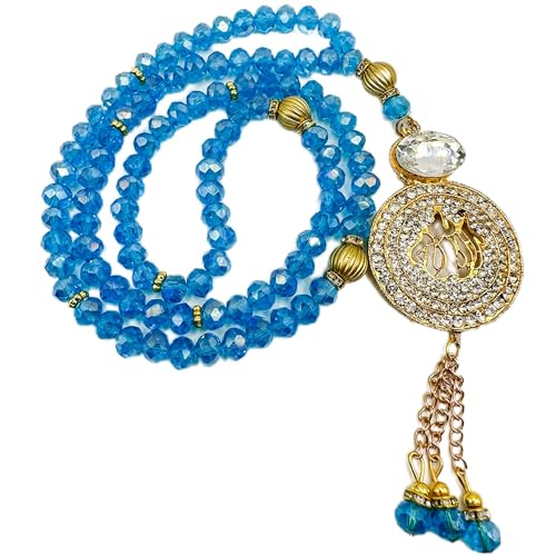 Real Blue Crystal Islamic Prayer Beads, Allah Pendant, Natural Stone 99 Beads, Tasbih, Misbaha, Tasbeeh, Rosary, Sibha, Tasbih 99, Tasbih