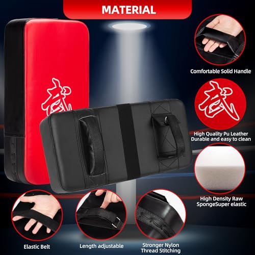 4-in-1 Kids Boxing Pads Gloves Kick Punching Mitts Set, Leather Hand Target Focus Pads, MMA Muay Thai Pads for Kicking Taekwondo Karate Kickboxing, Youth Boxing Training Sparring Gear Equipment