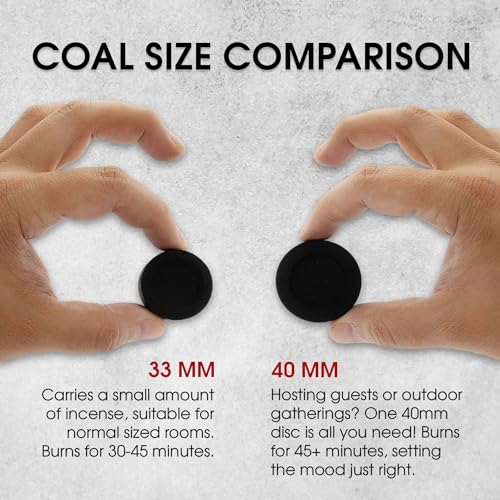 Sunlight® Charcoal Tablets for Incense– Quick Light Charcoal Tablets – Charcoal Disk Lights – 33 mm Resin Burner Rolls – – Charcoal Burner - Instant Fire Coal Tablet (100 Count (Pack of 1)) - size: 100 Count (Pack of 1)