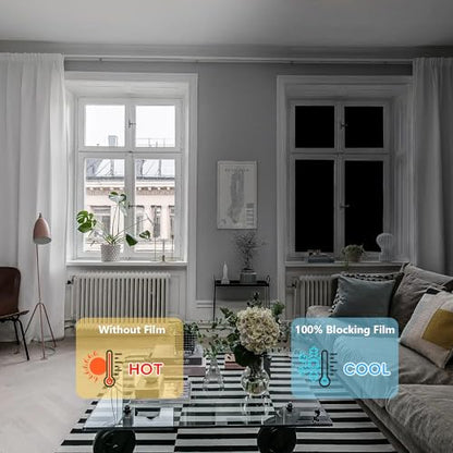 NINETREX Blackout Window Privacy Film,Darkening Window Tint Black Opaque Covering 100% Light Blocking Static Cling Sticker for High Privacy,（17.5 x 78.7inch,Black） - color: ['Blackout'], size: 17.5" x 78.7" (44.5 x 200 cm)