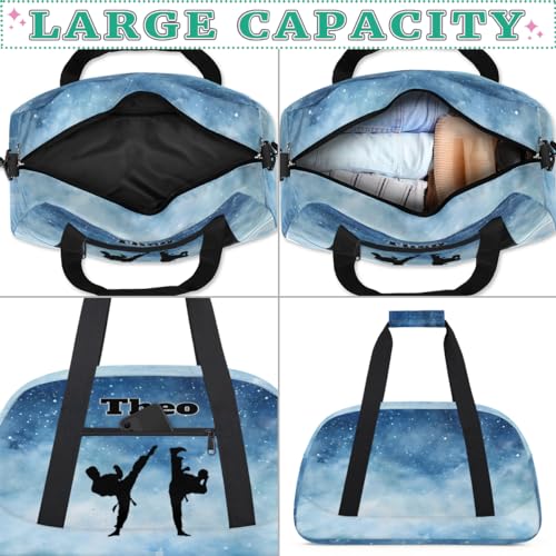 Custom Sport Bag for Boys, Taekwondo Silhouette Blue Starry Night | Personalized Named Practice Travel Overnight Training Bag - color: Color 4