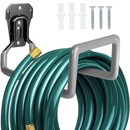 PeoMev Garden Hose Holder Metal Garden Hose Reel Wall Mounted Hose Hanger | Heavy Duty Water Hose Holders for Outside Water Hose Storage - color: Gray