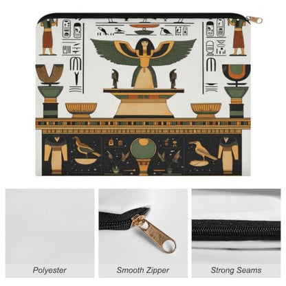 Egyptian Mystery Style Makeup Bag for Women, Cosmetic Pouch Travel Toiletry Organizer Bag 8.9"x6.5" Polyester - color: Egyptian Mystery Style