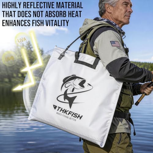 THKFISH Fish Tournament Weigh in Bag for Bass Fishing with Leakproof Zipper | Heavy Duty Live Fish Bags for Caught Fish with Waterproof Zipper and Mesh Liner,Puncture Resistant - color: White-25×23in