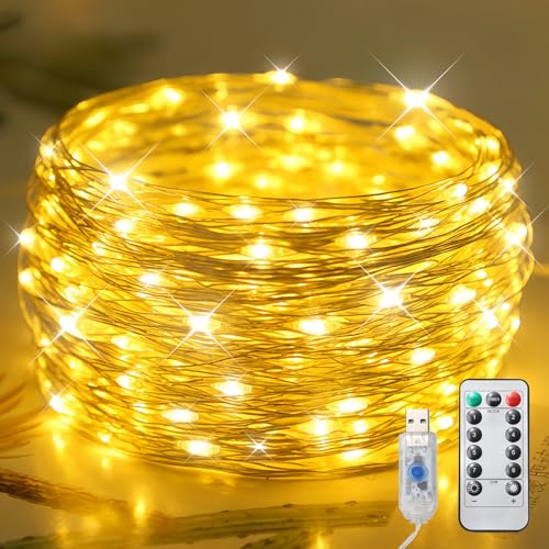 Fairy Lights USB Plug in, 33ft 100 LED String Lights with Remote and Timer, 8 Modes Dimmable Twinkle Lights for Bedroom, Aesthetic Dorm Room Decor, Wedding, Party, Christmas, Warm White - color: 100 LED warm white