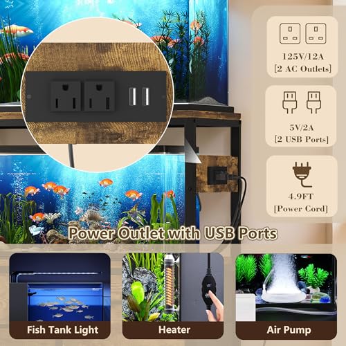 Heybly 20-29 Gallon Fish Tank Stand, Aquarium Stand with Drawer, Power Outlet, Heavy Duty Metal Frame, for Fish Tank, Turtle & Reptile Terrarium, 31.5" x 15.7" Top, 330lbs, Rustic Brown HAS001SR - color: Rustic Brown, size: 20-29 gal