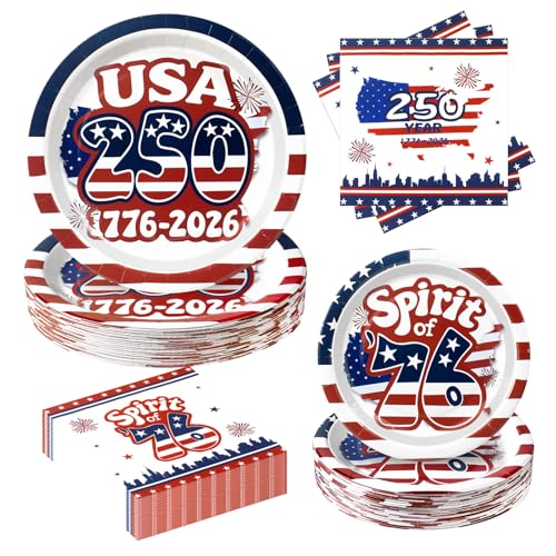 180Pcs 4th of July paper Plates and Napkins Party Supplies,Serve 60 - style: 4th of July