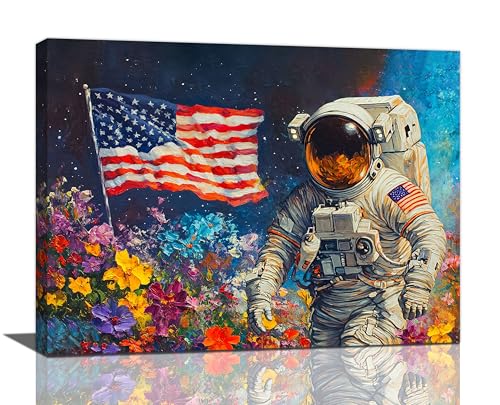 Graffiti Astronaut Wall Art Outer Space Flowers Pictures Wall Decor Banksy Canvas Prints Painting Framed Modern Artwork Home Decoration for Living Room Bathroom Bedroom Office 12"X16" - color: Astronaut, size: 12"L x 16"W