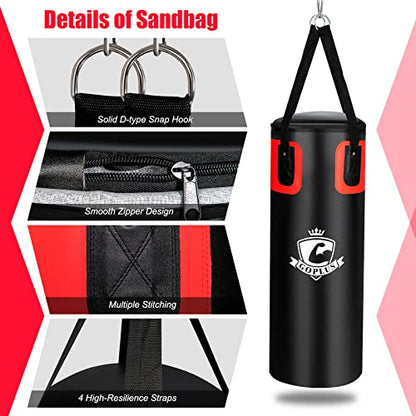 Goplus Punching Bag for Adults, 56 lbs Heavy Hanging Boxing Bag Set with 12 OZ Punching Gloves & Hand Wraps, Filled Kickboxing Bag Perfect for MMA, Muay Thai, Karate, Taekwondo Home Gym Training