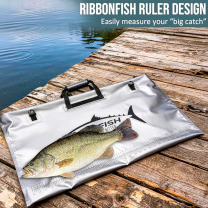 THKFISH Fish Tournament Weigh in Bag for Bass Fishing, Heavy Duty Insulated Live Fish Bag for Caught Fish with Waterproof Zipper and Mesh Liner, Leakproof,Puncture Resistant(Silver-32×19.7in) - color: Silver-32×19.7in