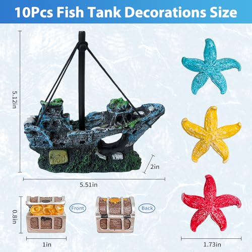 10Pcs Tank Accessories for Beta Fish,Small Fish Tank Decorations, Beta Fish Tank Starter Kit