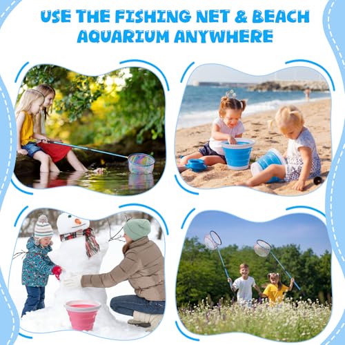 Telescopic Fishing Net with Bucket, Telescopic Fishing Landing Net, Lightweight Aluminum Pole Non Slip Handle for Catching Frogs Butterfly Fish Crab for Beach Stream Outdoor - color: Blue