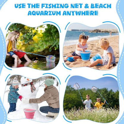 Telescopic Fishing Net with Bucket, Telescopic Fishing Landing Net, Lightweight Aluminum Pole Non Slip Handle for Catching Frogs Butterfly Fish Crab for Beach Stream Outdoor - color: Blue