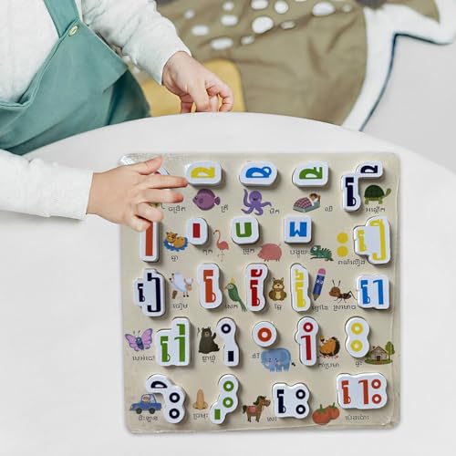 Alphabet Word Puzzle Wooden Alphabet Number Puzzle Letters Board Learning Toy Shape Matching Game Suitable for Classroom Parent Chil, Cambodian B - color: Cambodian B