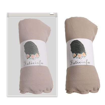 Instant Chiffon Hijab with Tie Back Under Cap Solid Color Soft Chiffon Scarf With Hijab Inner Caps For Muslim Women - color: Moon Light