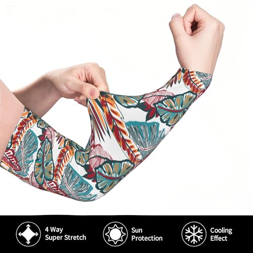 Arm Sleeves Outdoor Garden Sports Cooling Sun Sleeve for Women Men Farm - color: Hawaiian Leaves Tropical